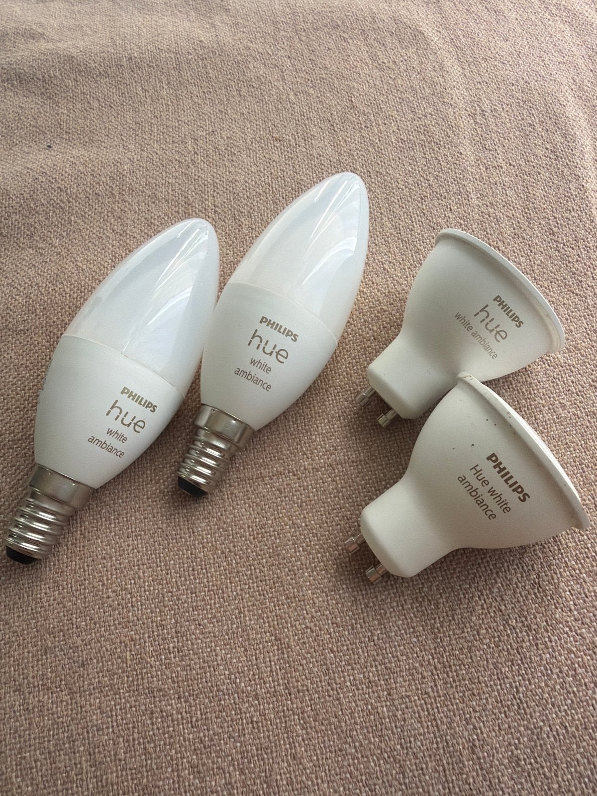 Philips Hue White Ambiance E14 (2x) & GU10 (2x) lampen, Wit, Kunststof, E14 (klein), Ophalen of Verzenden