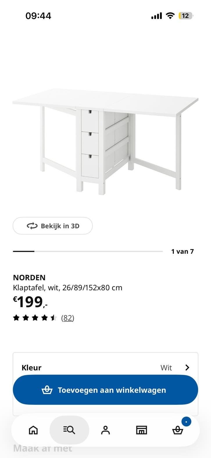 IKEA NORDEN Klaptafel - Wit, Compact en Praktisch, Ophalen, Gebruikt, 50 tot 100 cm, 150 tot 200 cm