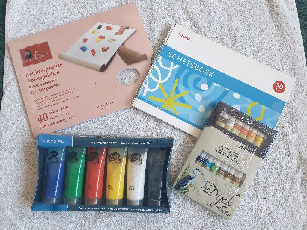 NIEUW schilderset schetsboek, 2x acrylverf+afscheurpaletten, Verzenden, Nieuw, Overige typen