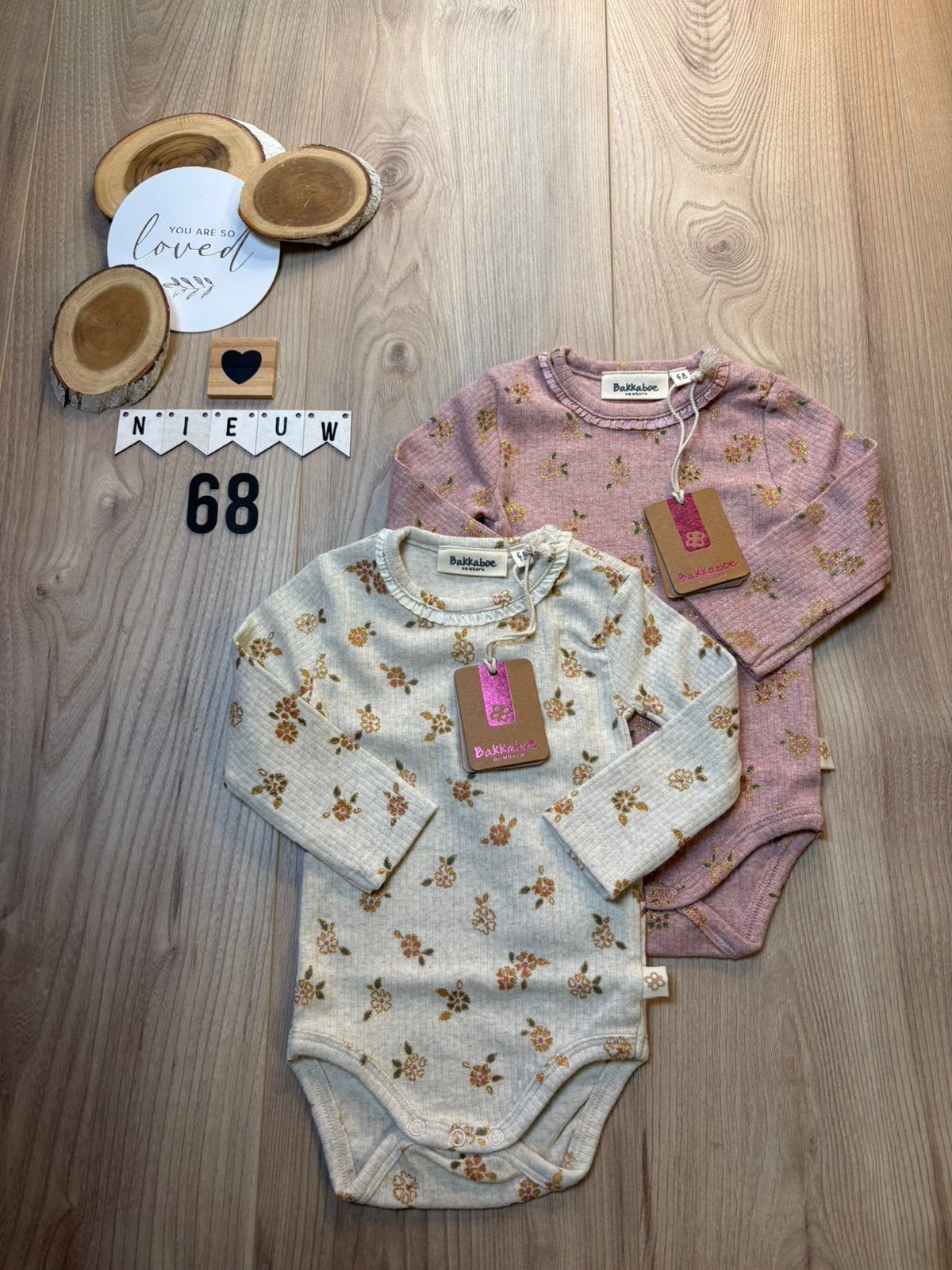 Baby meisje bakkaboe 2x rompers crème/beige roze maat 68, Kinderen en Baby's, Ophalen of Verzenden, Nieuw, Meisje, Nacht- of Onderkleding