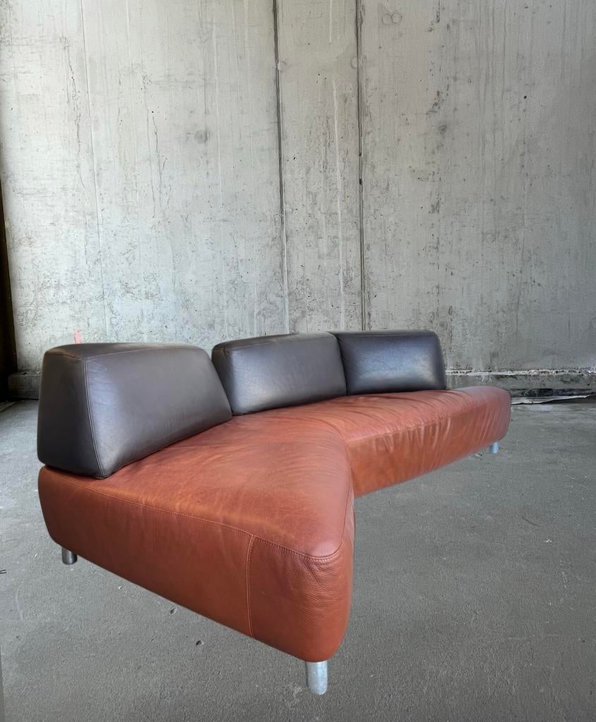 Vintage Leolux Archipel bank, design Hugo de Ruiter, cognac, Ophalen, Gebruikt, 100 tot 125 cm, Driepersoons