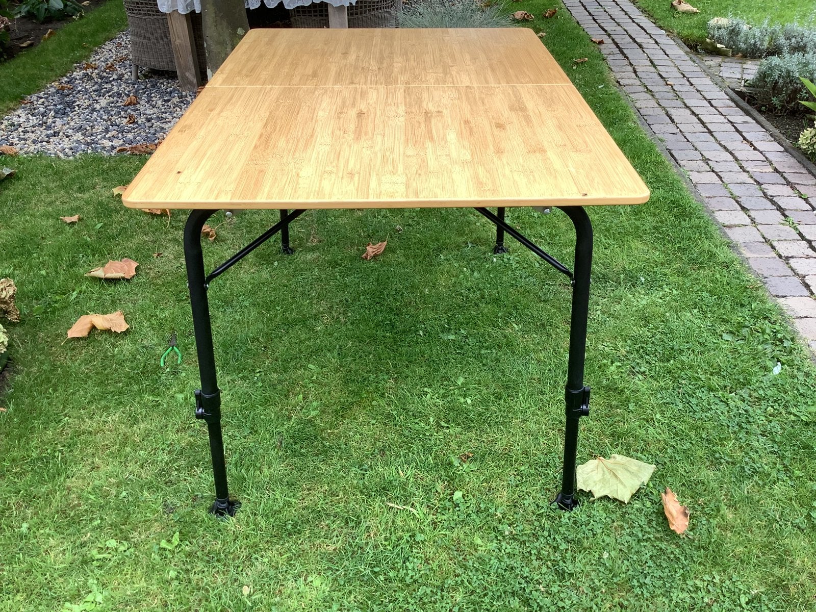 Camperen Bamboe redwood kampeer tafel, Ophalen, Aluminium, Zo goed als nieuw, Inklapbaar