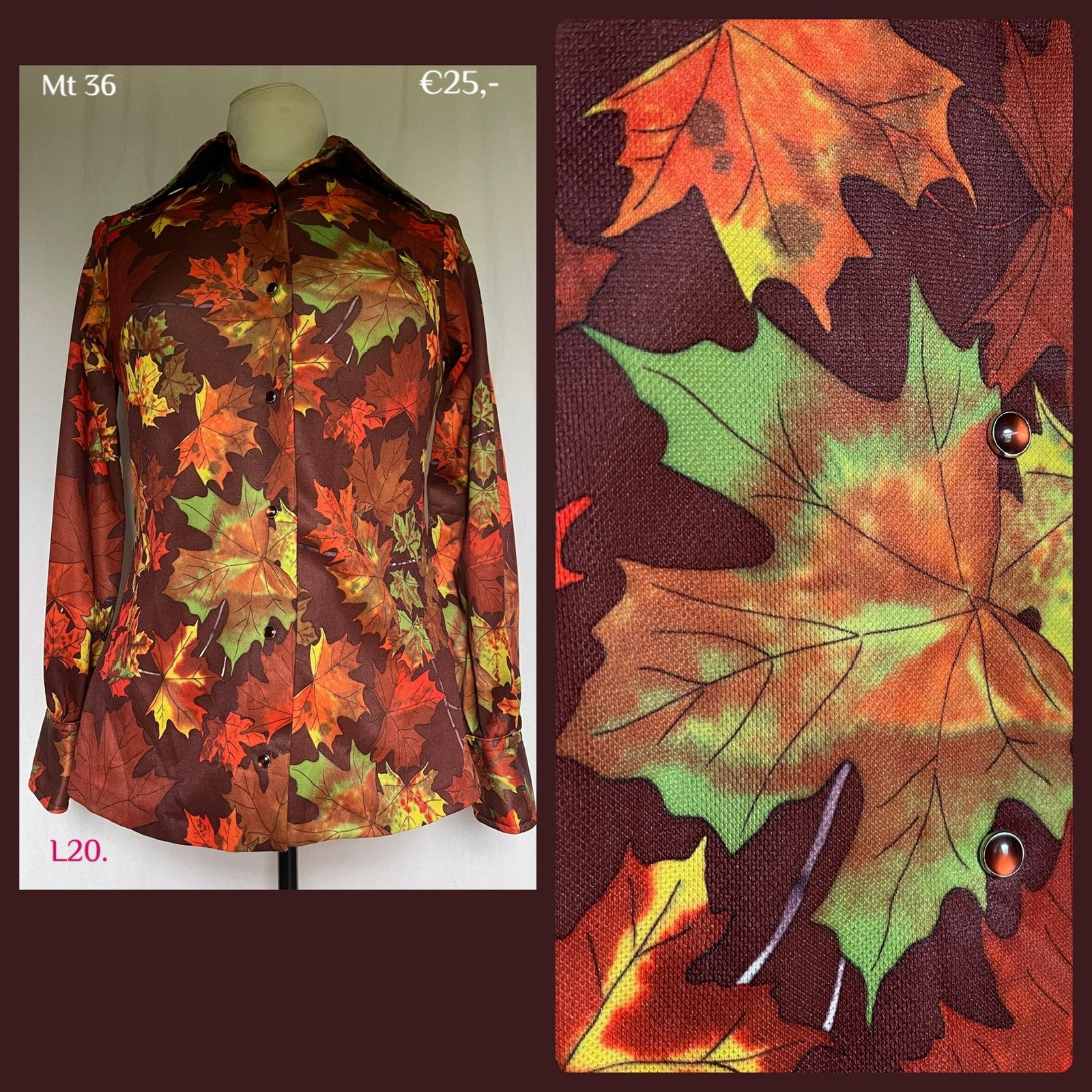 L20. Vintage blouse mt 36, Maat 38/40 (M), 9462RP 14, Meerkleurig, Vintage kleertjes
