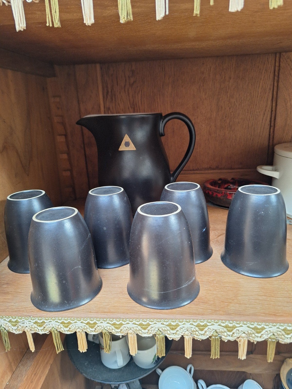 Driehoek Huizen Potporie   6x beker met melkkan 1950-1960, Ophalen of Verzenden
