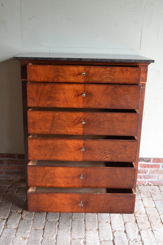 Prachtige antieke mahonie chiffoniere, ladekast met marmer, Verzenden