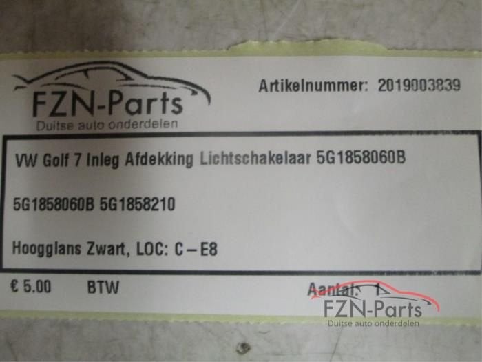 VW Golf 7 Inleg Afdekking Lichtschakelaar (5G1858060B), Auto-onderdelen, Ophalen of Verzenden, Gebruikt