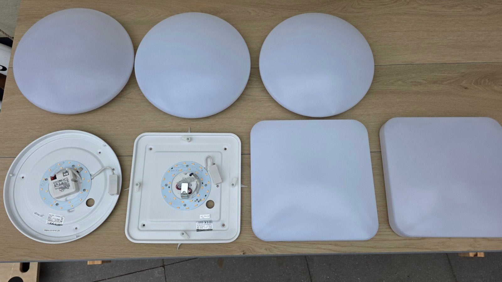 Set van 5 LED Plafondlampen - Rond & Vierkant, Ophalen, Gebruikt, Metaal, Modern