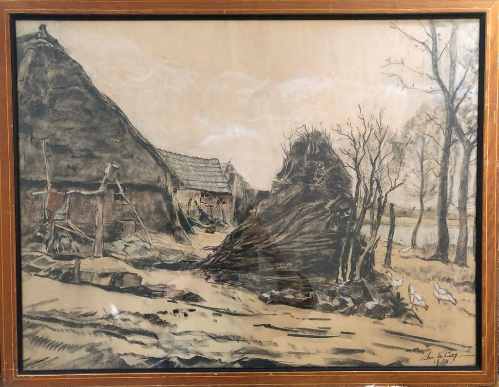 Sfeervolle tekening van La Roy, gedateerd 1930, Antiek en Kunst, Kunst | Schilderijen | Klassiek, Ophalen of Verzenden