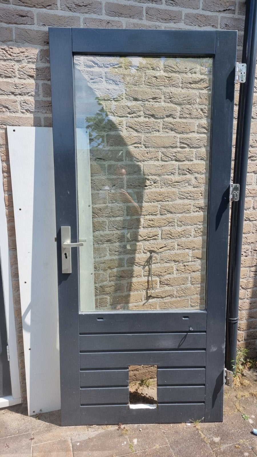 Buitendeur met dubbelglas en kattenluik - 93x211 cm, Ophalen, Gebruikt, 80 tot 100 cm, Buitendeur