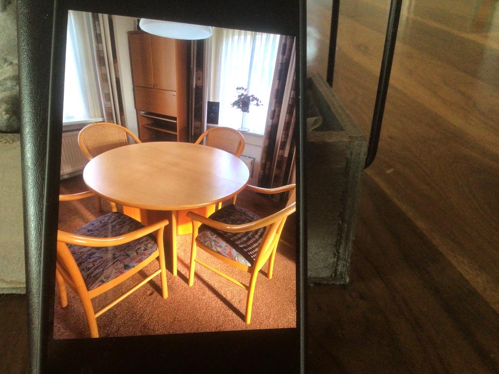 Leren 3 zits bank stoel, salontafel en eethoek met 4 stoelen, Ophalen, Zo goed als nieuw, Leer