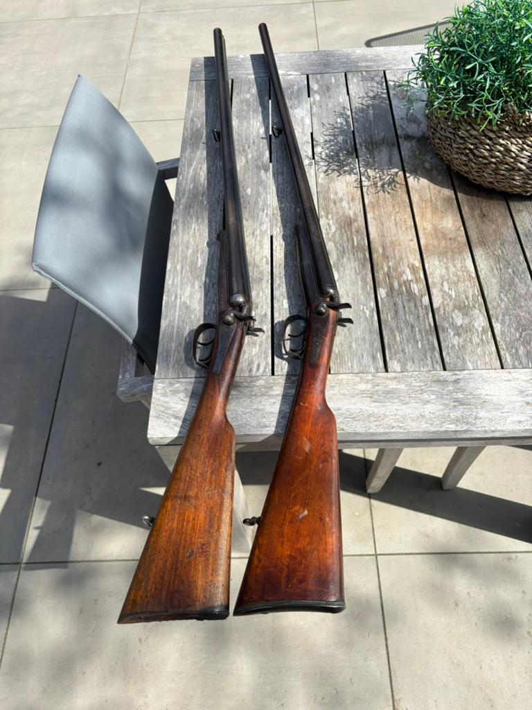 2x antiek husqvarna dubbelloops jachtgeweer geweer, Antiek en Kunst, Ophalen of Verzenden