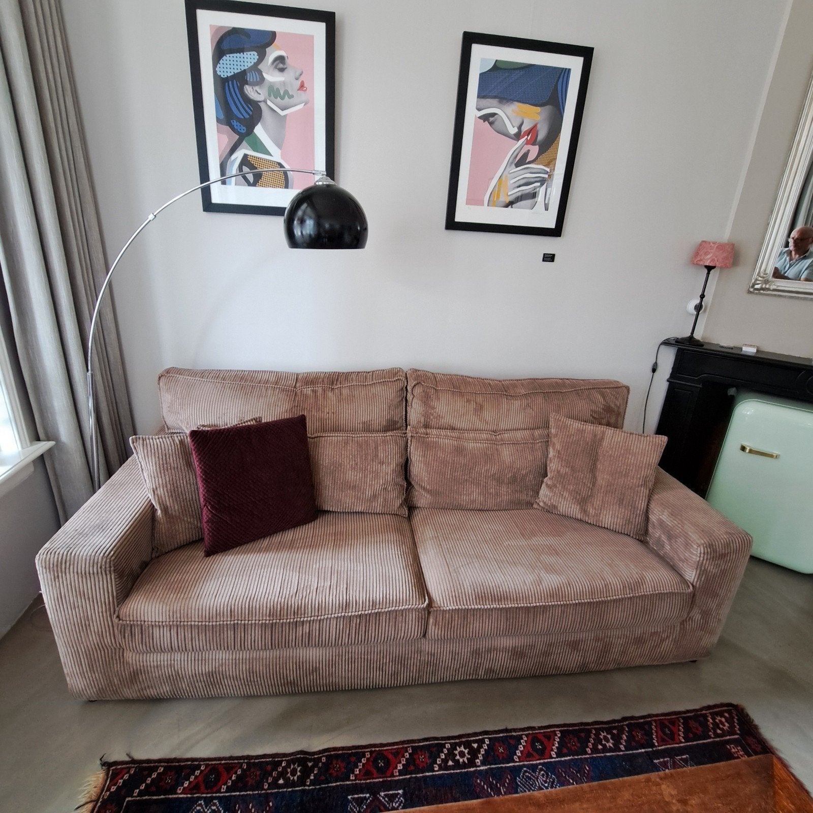 Comfortabele ribstof bank - dxbxh 105x225x90, Ophalen, Modern, Comfortabel, 250 tot 300 cm, Driepersoons