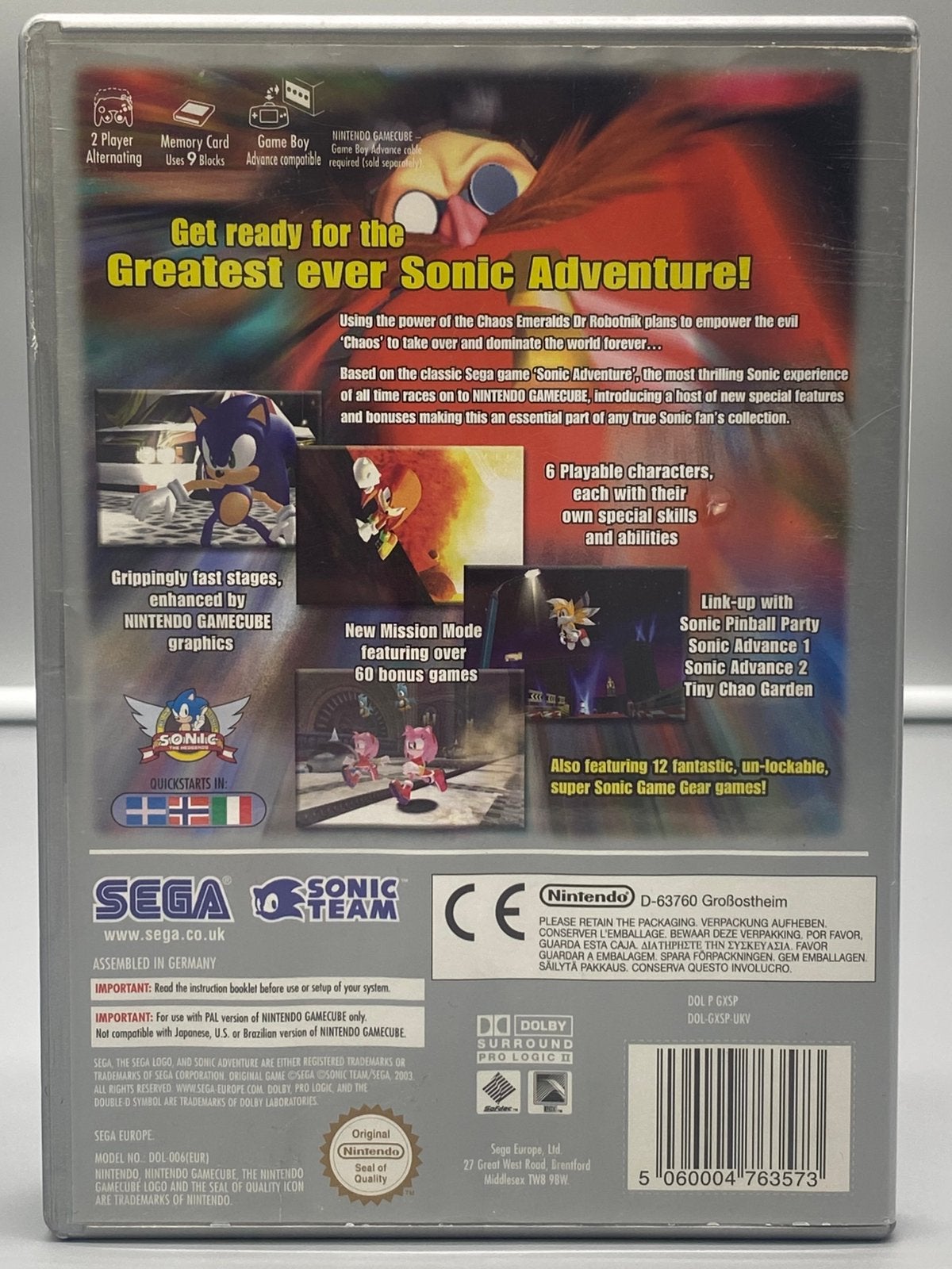 Sonic Adventure DX: Director’s Cut – GameCube, Avontuur en Actie, Www.sega.com, 2 spelers, SEGA Sonic Team, Nintendo