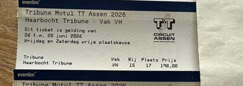 TT assen 2026 ticket Haarbocht, Tickets en Kaartjes, Drie personen of meer, Meerdaags