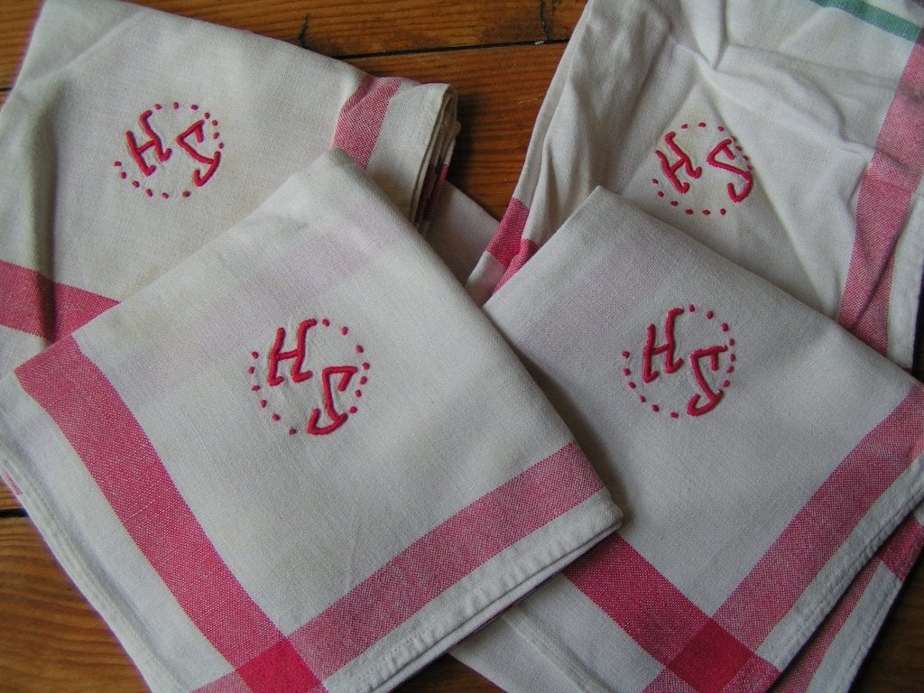 5 servetten met monogram HS nr AA 615, Servet, Verzenden, Gebruikt, Vierkant