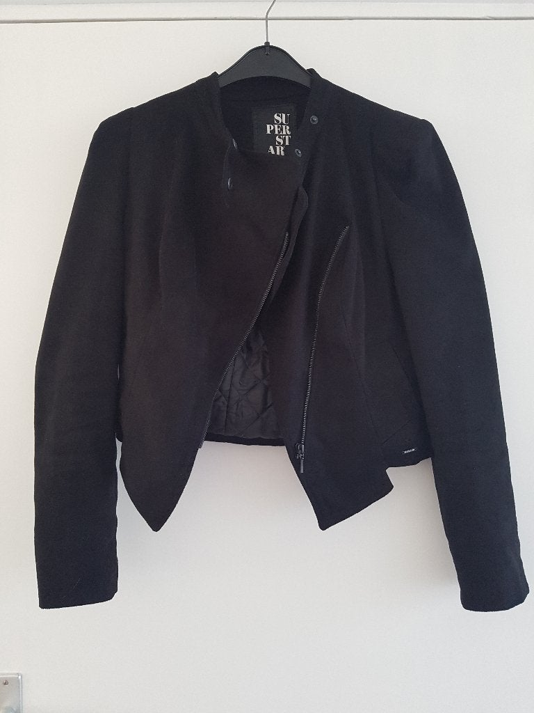 Stoer jasje van superstar met schuine rits maat 38 zgan, Ophalen of Verzenden, Zo goed als nieuw, Maat 38/40 (M), Zwart