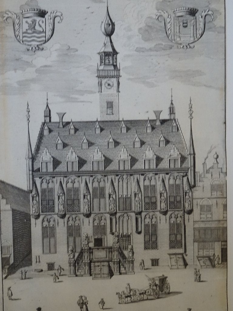 gravure het stadhuis te Veere, Smallegange 1696, Antiek en Kunst, Architectuur, Ophalen of Verzenden, Gravure, Origineel