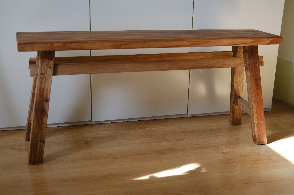 Stoer houten bankje - zwaar & robuust hout, Ophalen, Gebruikt, Hout