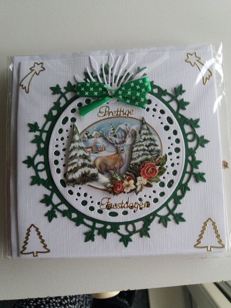 3D Kerstkaartje met hertje en dorpje no. 315, Ophalen of Verzenden, Nieuw, Kerst