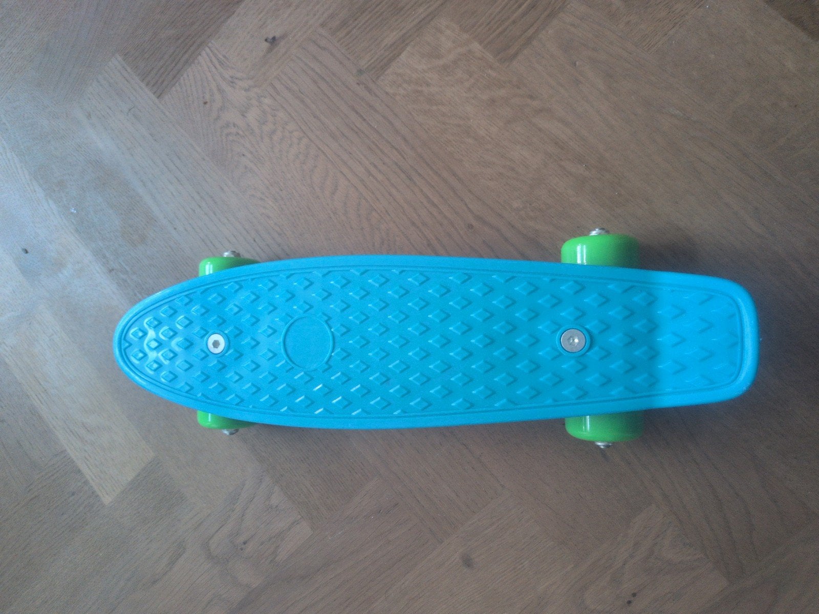 Blauw kinder skateboard met groene wielen, Ophalen, Gebruikt, Skateboard