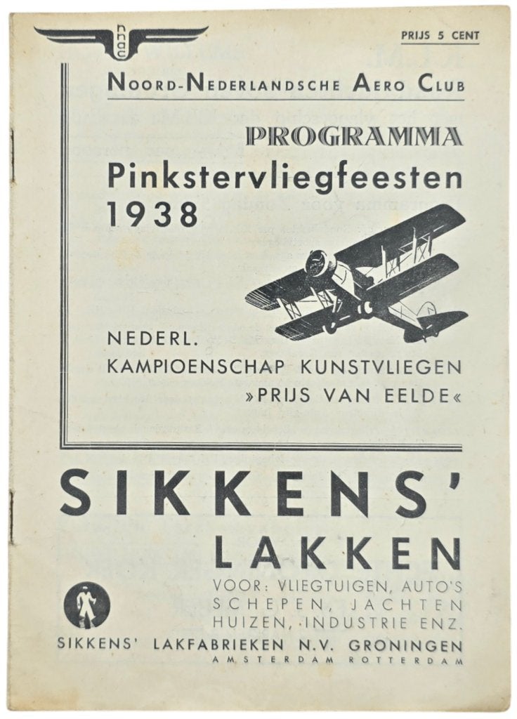 Brochure – Programma Pinkstervliegfeesten, Eelde (1938), Ophalen of Verzenden, Gebruikt, Kaart, Foto of Prent