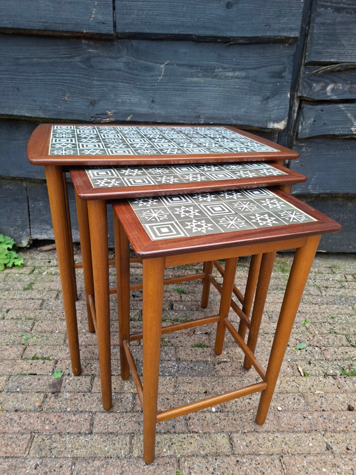 Nesting tables, Gebruikt, Bruin, Vintage, Deens, bijzettafeltjes, Ophalen of Verzenden