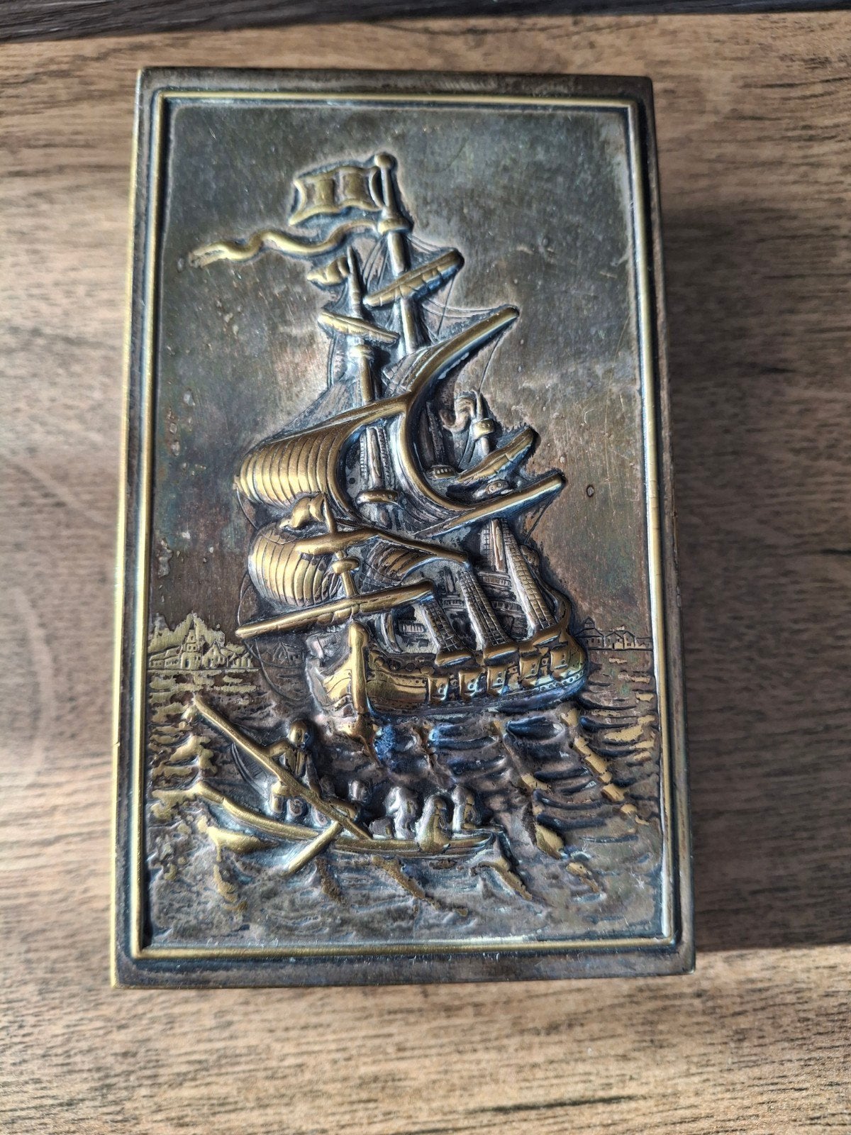 zilfa pleet lucifer doos houder opdruk zelschip erg mooi, Ophalen of Verzenden, Gebruikt, Overige typen
