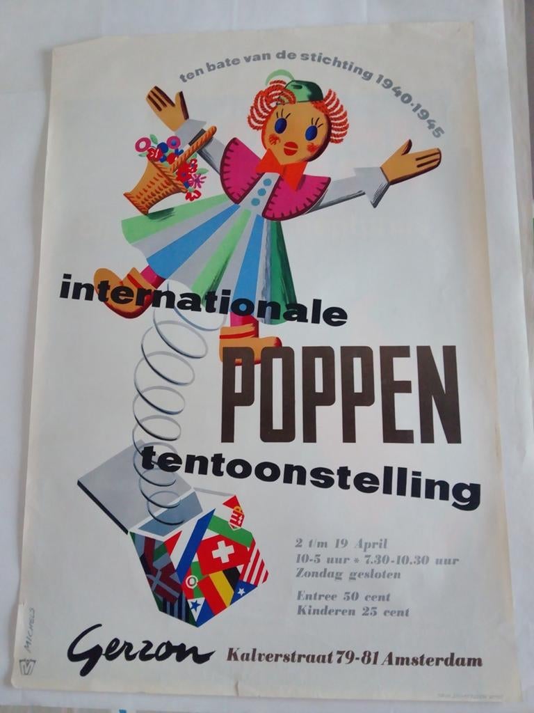 Vintage Internationale Poppen Tentoonstelling Poster, Ophalen of Verzenden, A1 t/m A3, Overige onderwerpen, Rechthoekig Staand