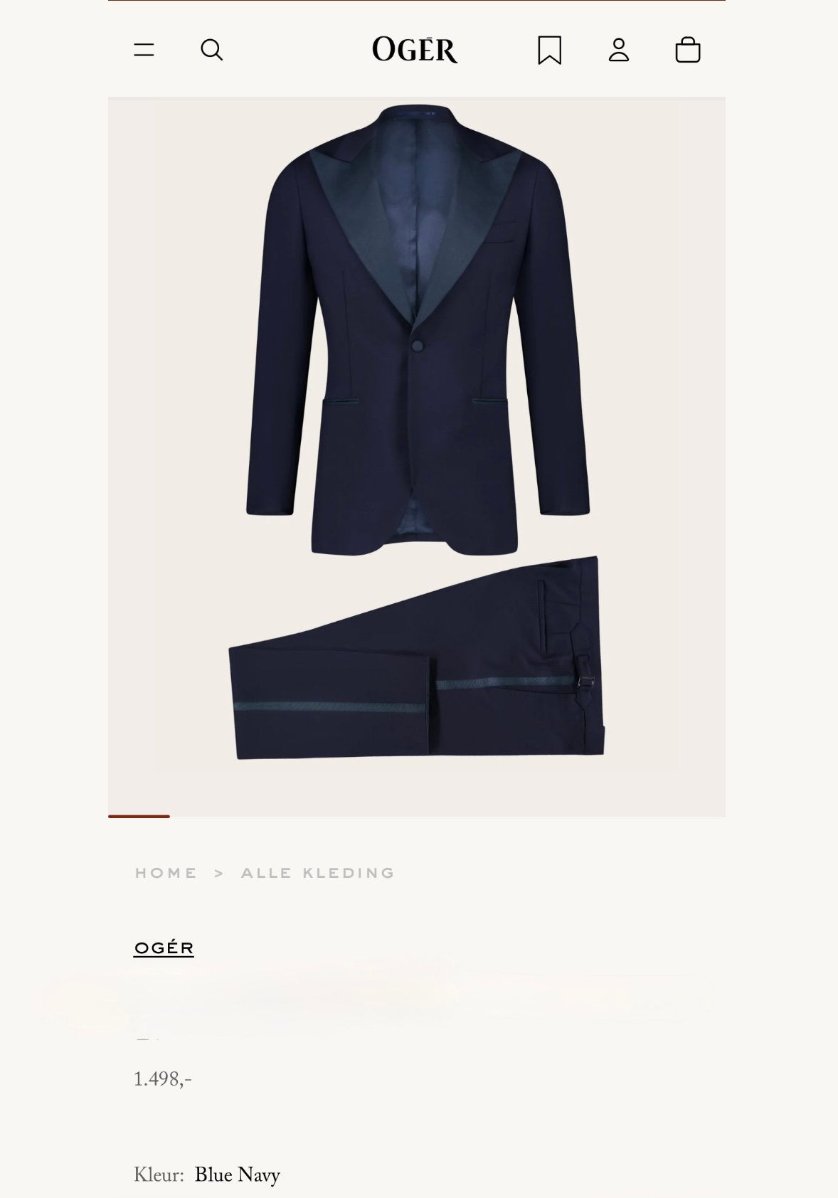 Blauwe smoking van OGÉR, Kleding | Heren, Kostuums en Colberts, Verzenden, Zo goed als nieuw, Maat 52/54 (L), Blauw
