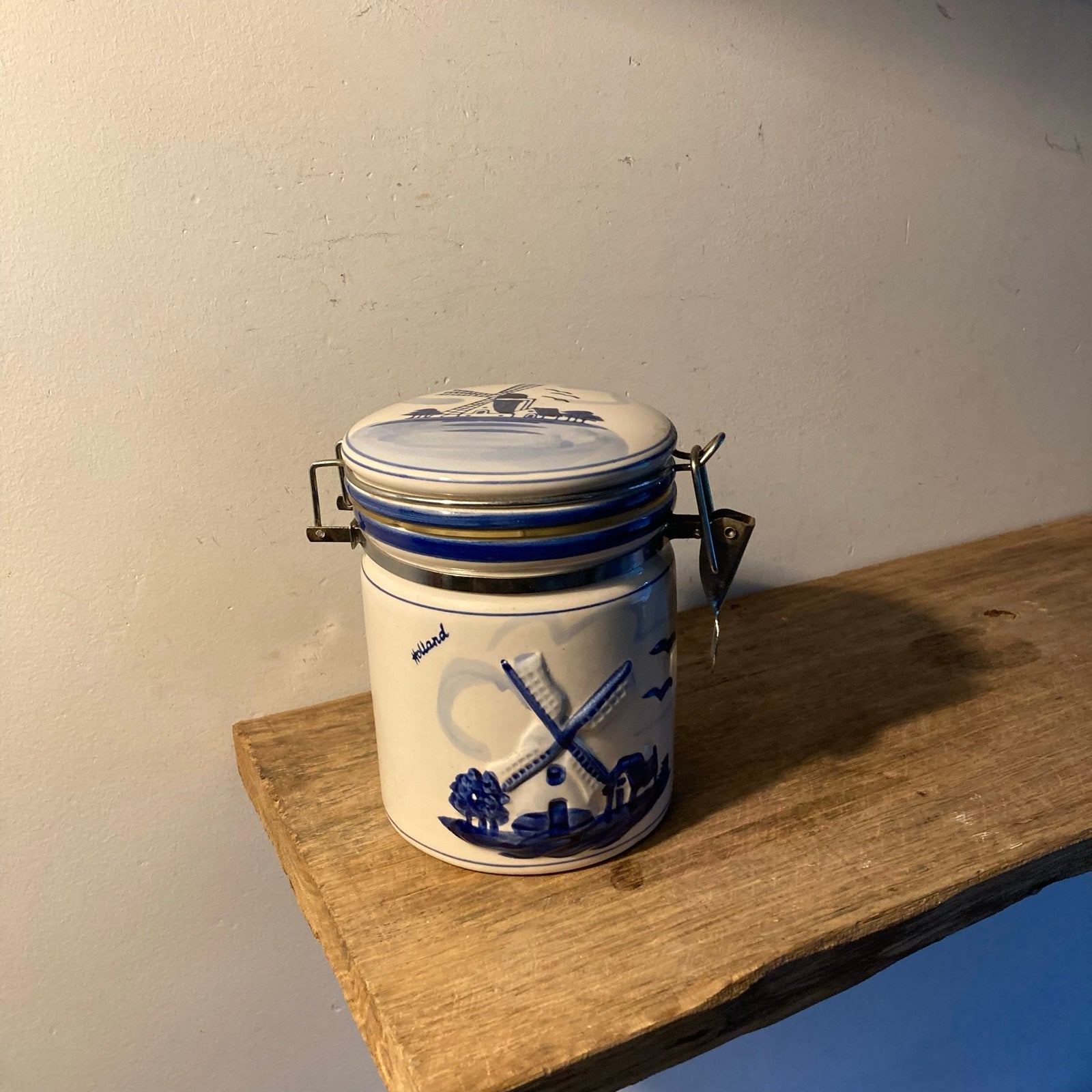 Delfts Blauw-achtige Weckpot - Molen & Bloemen Patroon, Antiek en Kunst, Ophalen of Verzenden