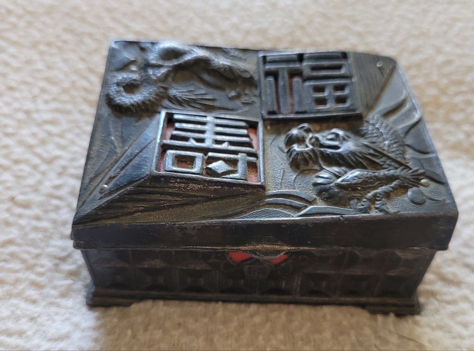 Antiek Vintage Metalen Azia Draken Sieradendoosje Jaren, Ophalen of Verzenden