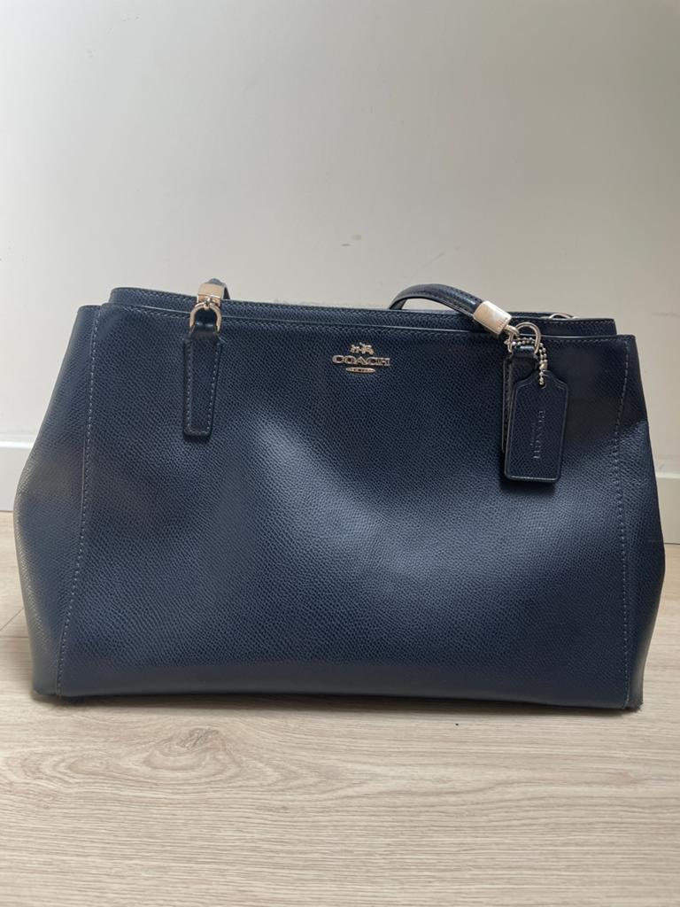 Coach leren navy tote bag, Ophalen of Verzenden, Gebruikt, Blauw, Handtas