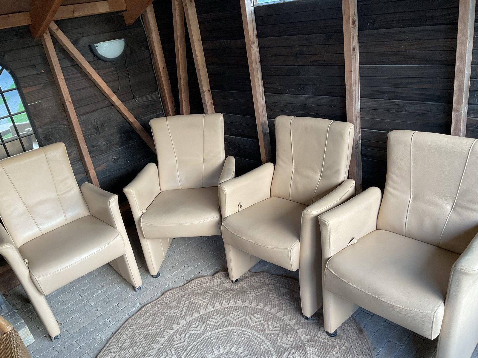 4 Leren Eetkamerstoelen - Beige, Ophalen, Gebruikt, Overige kleuren, Leer