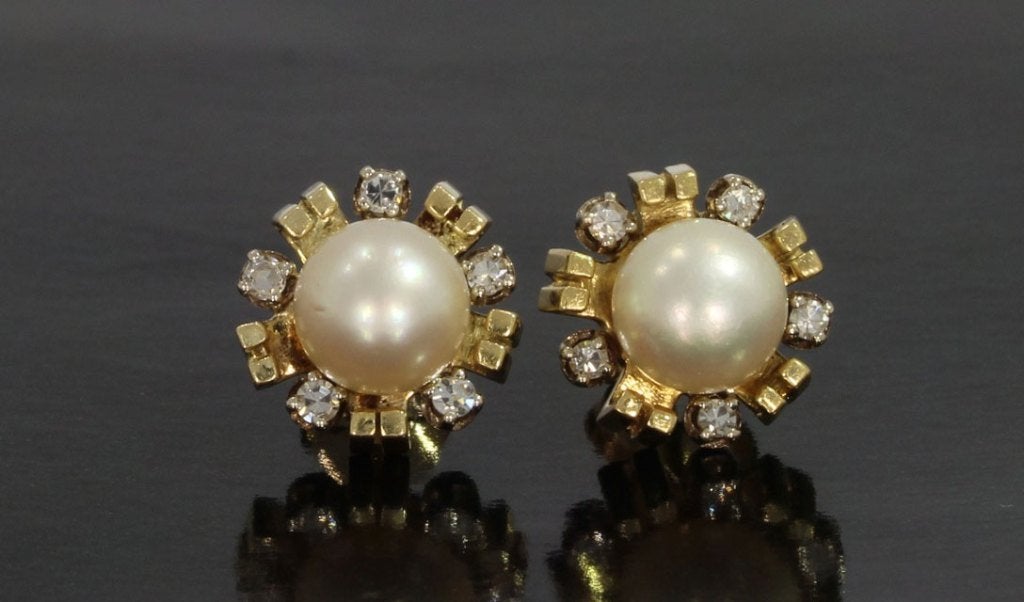 10 diamanten luxe 14k gouden set oorbellen briljant parel, Voordeelsieraden, Verzenden, Zo goed als nieuw, Met edelsteen