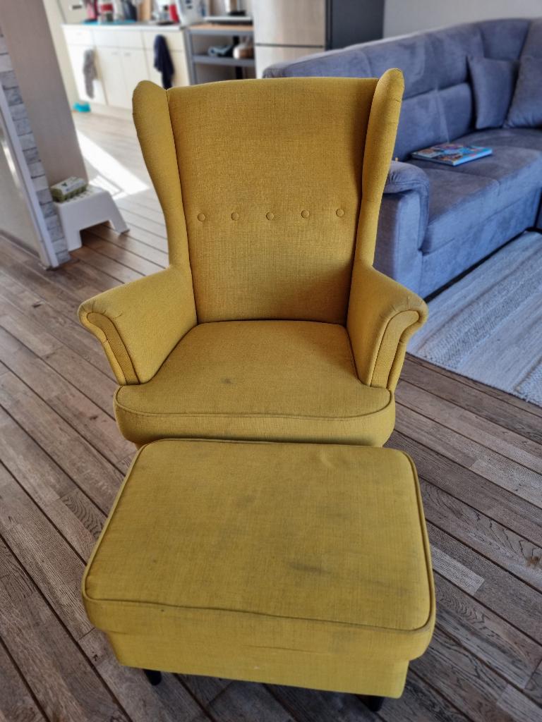 Ikea fauteuil met voetenbank, Ophalen, Gebruikt, 75 tot 100 cm, Stof