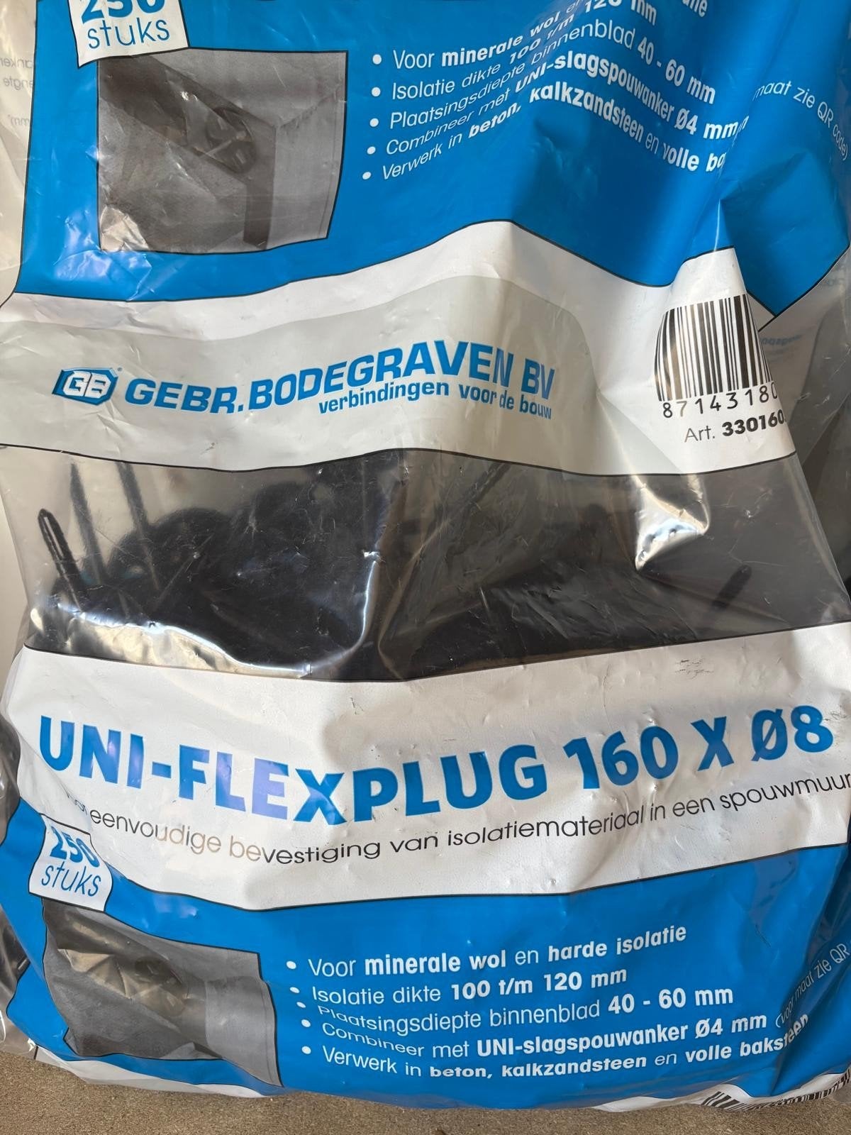 Uniflexplug 160mm 1 zak uni flexplug, Minder dan 4 cm, Overige materialen, Verzenden, Nieuw