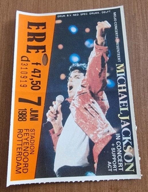 MICHAEL JACKSON BAD TOUR CONCERT TICKET KAARTJE 1988, Verzenden, Gebruikt, Foto of Kaart