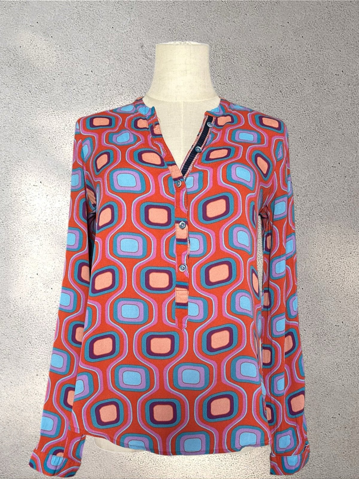 Emily van den Bergh blouse met retro print 38, Ophalen of Verzenden, Zo goed als nieuw, Maat 38/40 (M), Oranje