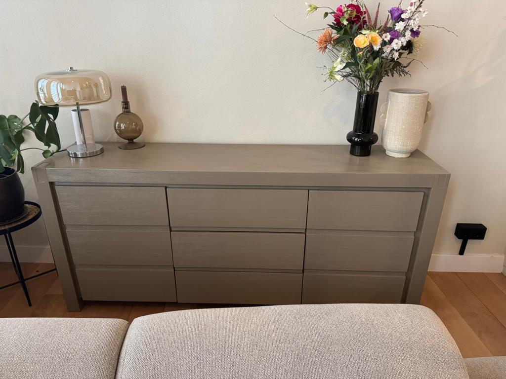Beige houten dressoir kast 190cm | stevig & modern, Huis en Inrichting, Kasten | Dressoirs, Ophalen