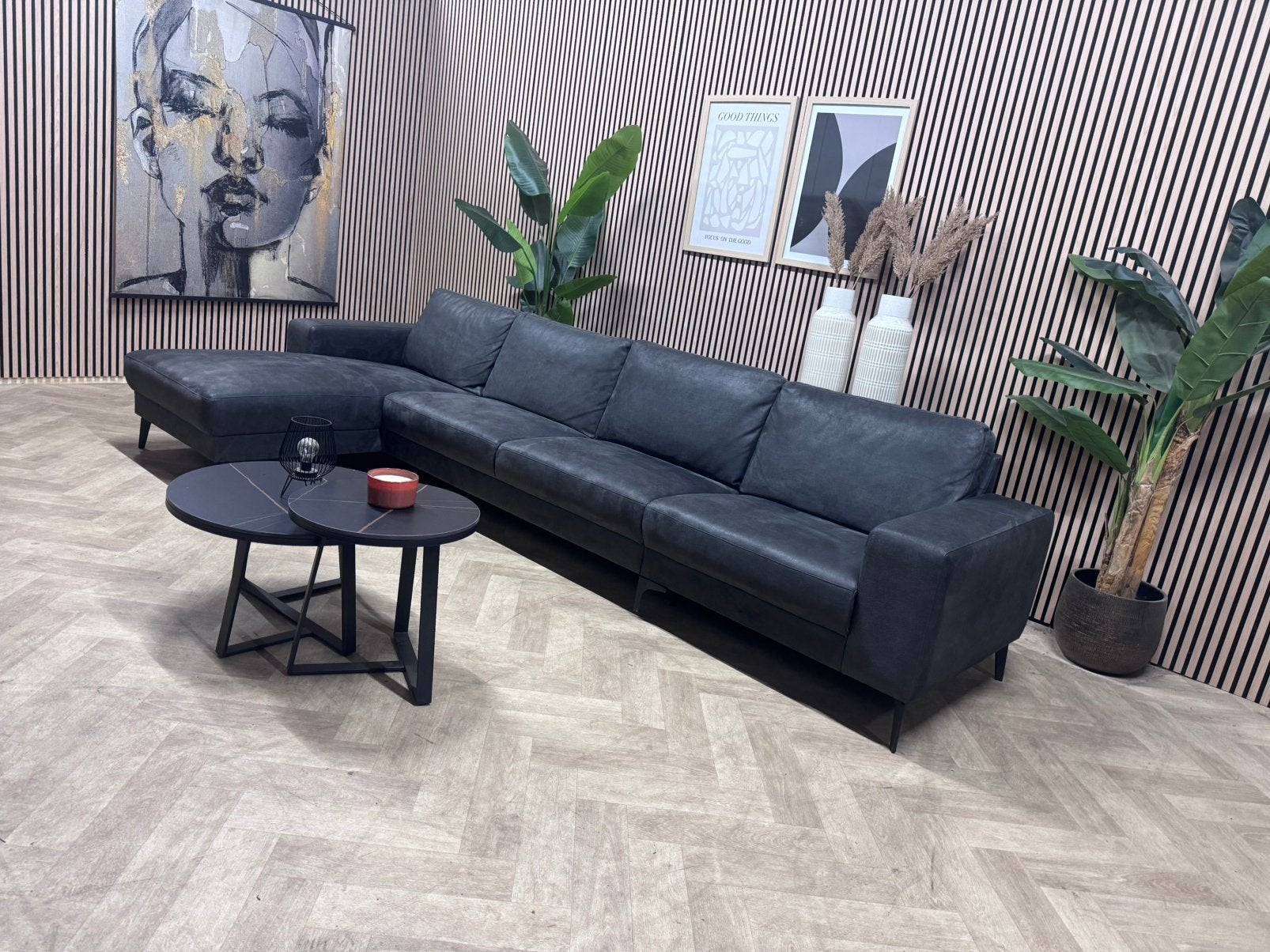 ZGAN Kapenga Hoekbank Microleer - Antraciet - 337 x 165cm