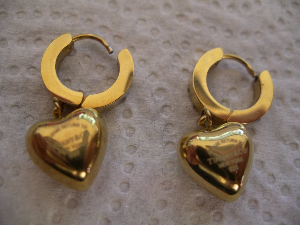 Een paar 925 Goud Vergulde Tiffany Hart  Creool Oorbellen, Sieraden, Tassen en Uiterlijk, Antieke sieraden, Verzenden, Zilver