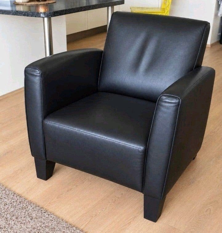 Zwarte leren stoelen / fauteuil gekocht bij Riske wonen, Ophalen, Gebruikt, Modern, 50 tot 75 cm