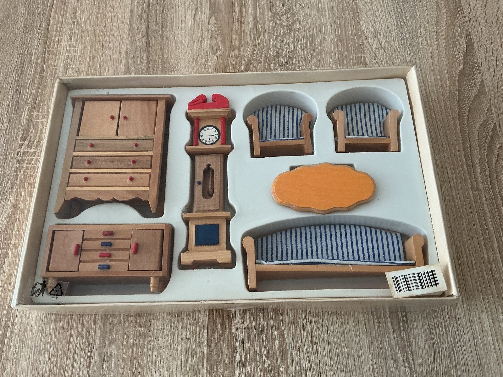Houten Poppenhuis Meubels Set - Vintage Miniatuur Meubilair, Ophalen of Verzenden, Zo goed als nieuw