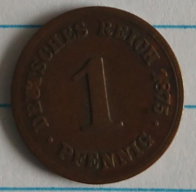 Duitse munt 1875,  1 pfennig, volgnr 38, Ophalen of Verzenden, Duitsland, Losse munt