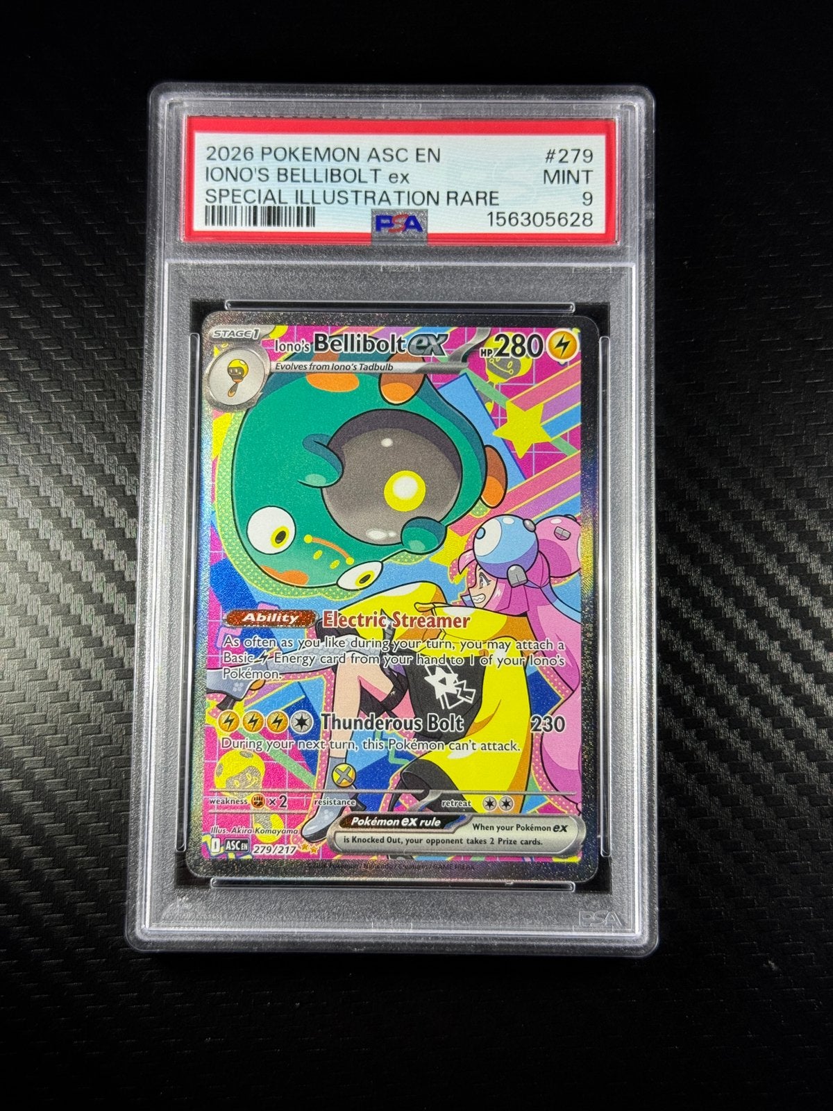 Iono’s Bellibolt ex | PSA 9 | SIR | Holo | 2026 | #279/217, Ophalen of Verzenden, Zo goed als nieuw
