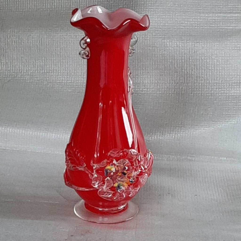 Rode vaas, binnenkant wit - Murano glas, Ophalen