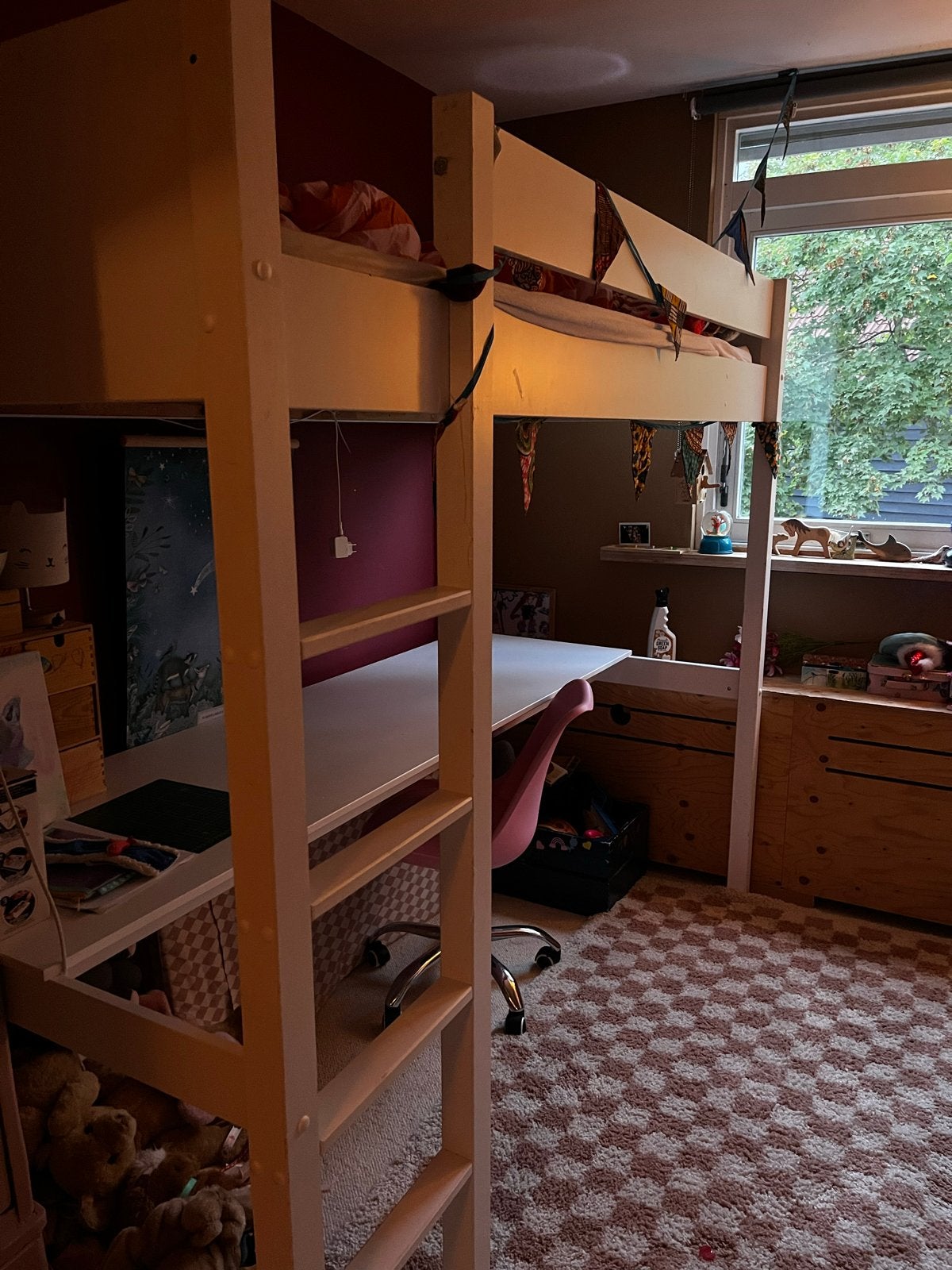 Petit Amelie hoogslaper 90x200 met bureau en ladder, Ophalen, 85 tot 100 cm, Gebruikt, Hoogslaper of Stapelbed