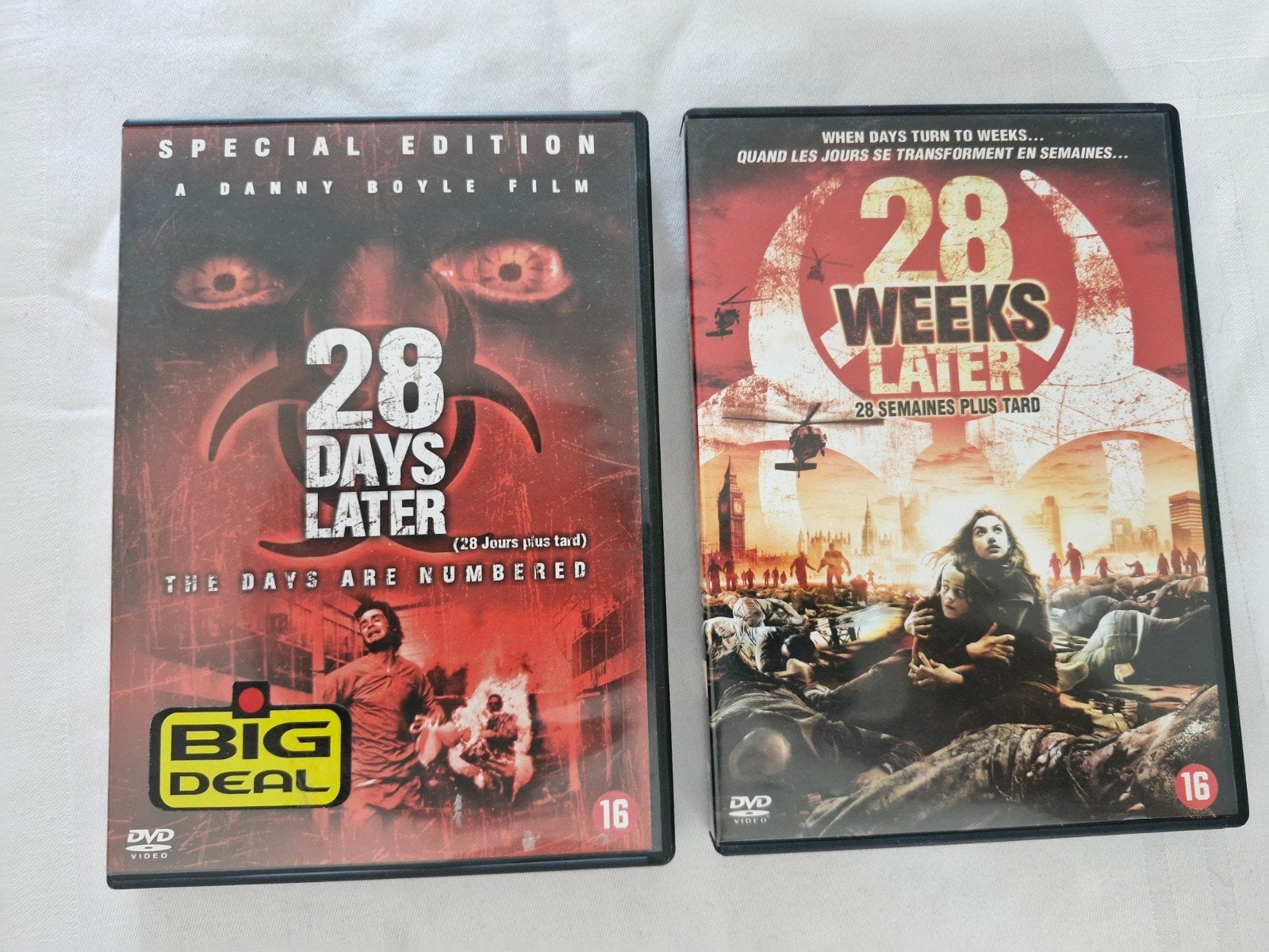 28 Days Later set, Cd's en Dvd's, Dvd's | Horror, Zo goed als nieuw, Overige genres, Extra's, Vanaf 16 jaar, Engels, Frans, Nederlands