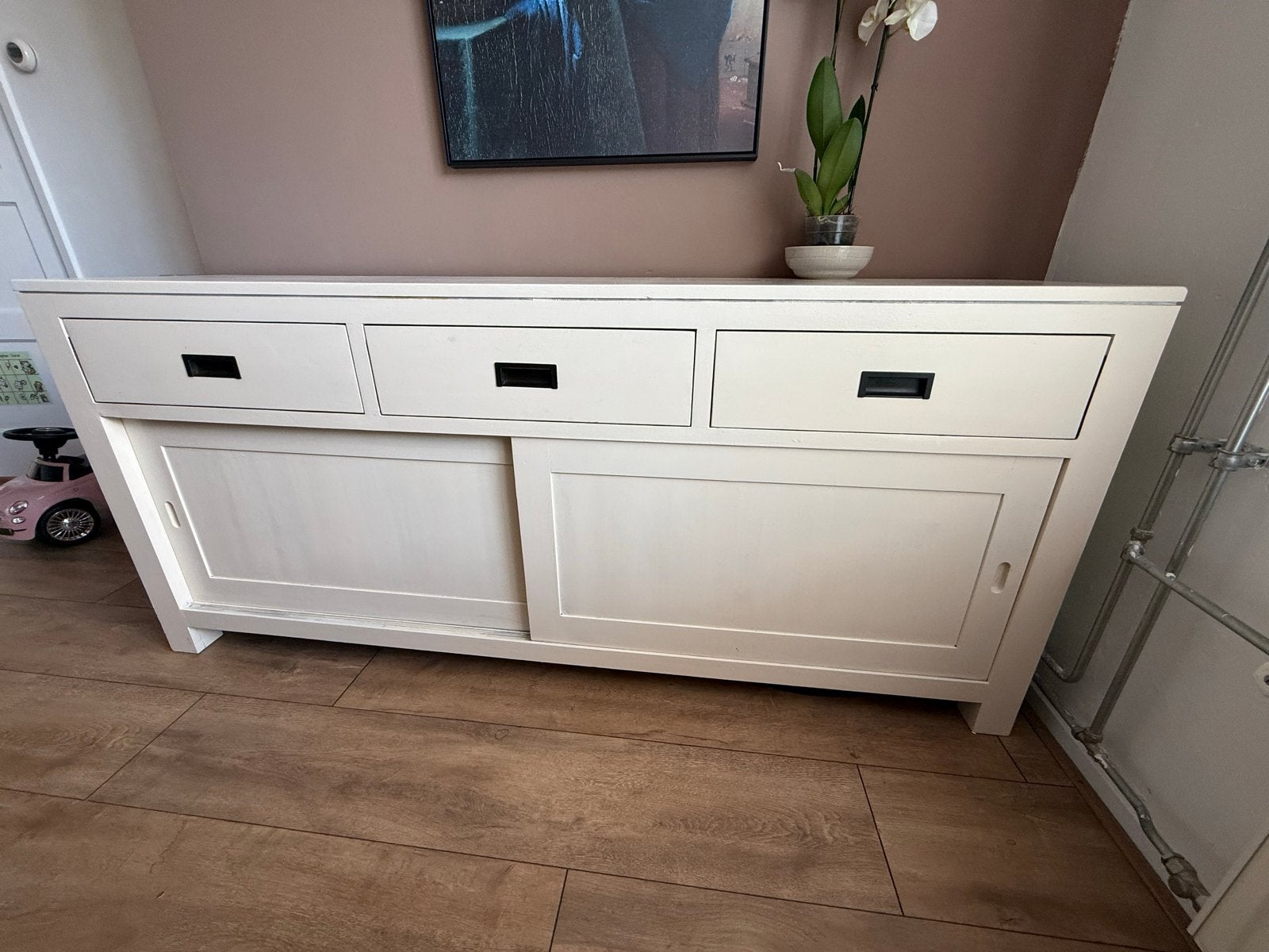 T.E.A.B. Dressoir met schuifdeuren en lades, Ophalen, Gebruikt, 150 tot 200 cm, Met lade(s)