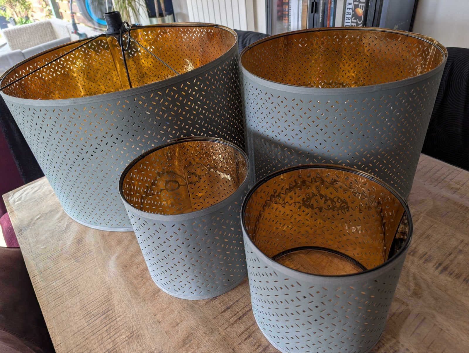 Set van 4 lampenkappen met goudkleurige binnenkant, Gebruikt, Overige typen, Rond, Groen